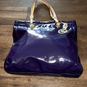 Michael Kors 16x16 Dark Purple Patent Tote EUC